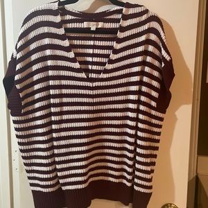 Loft Maroon/White Striped Sweater - L